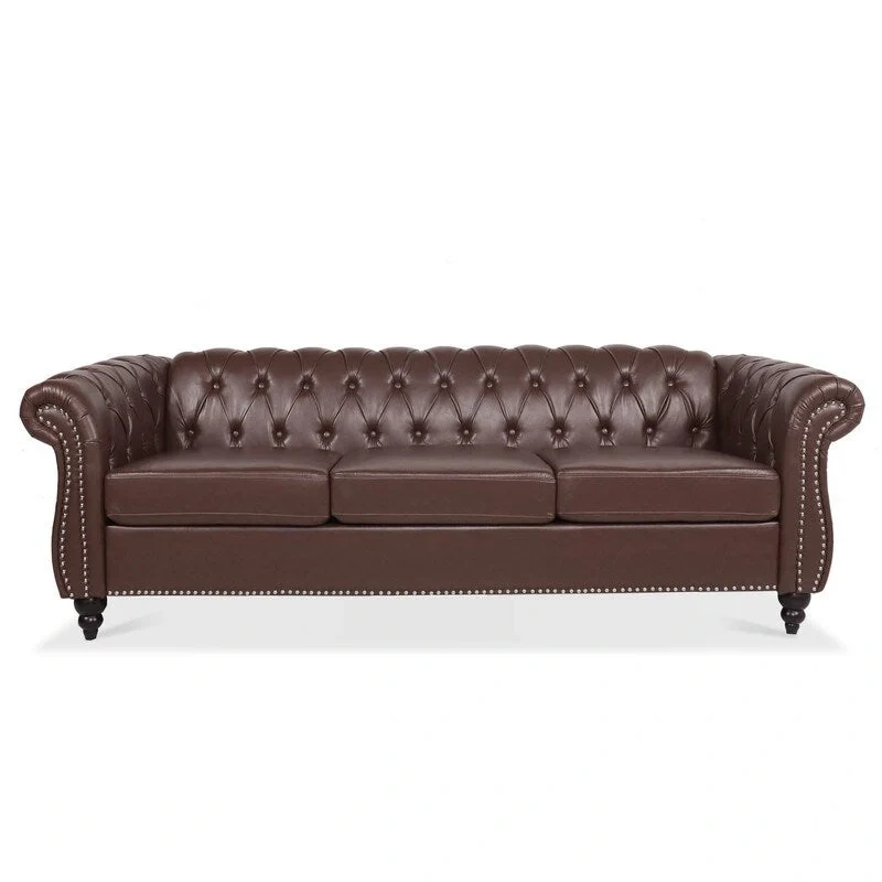GEITIN 84.65 PU Rolled Arm Chesterfield 3 Seater Sofa