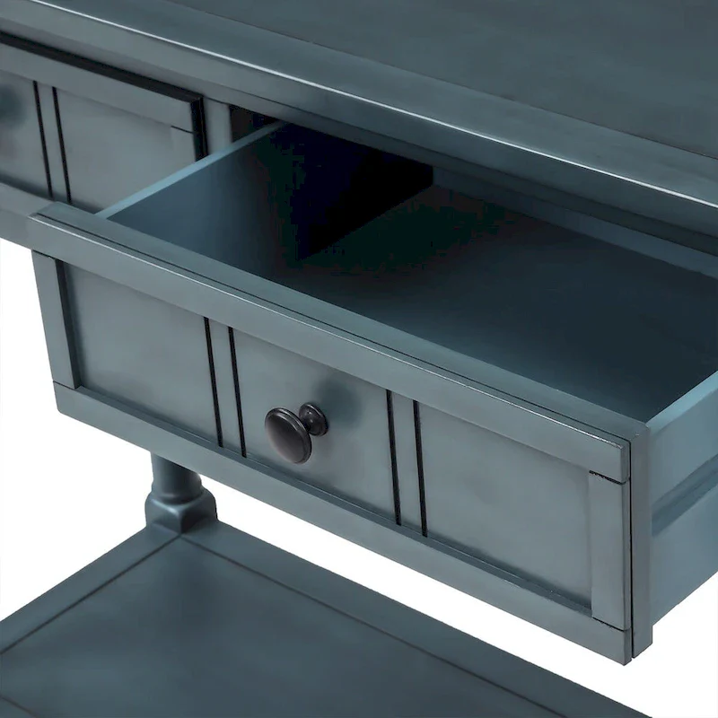 Console Table with 2 Drawers and Bottom Shelf - Solid Pine Wood