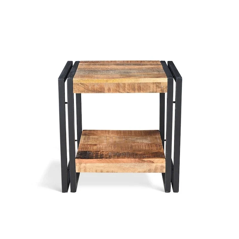 Natural Mango Wood Side Table with Iron Accents - 24x16x20