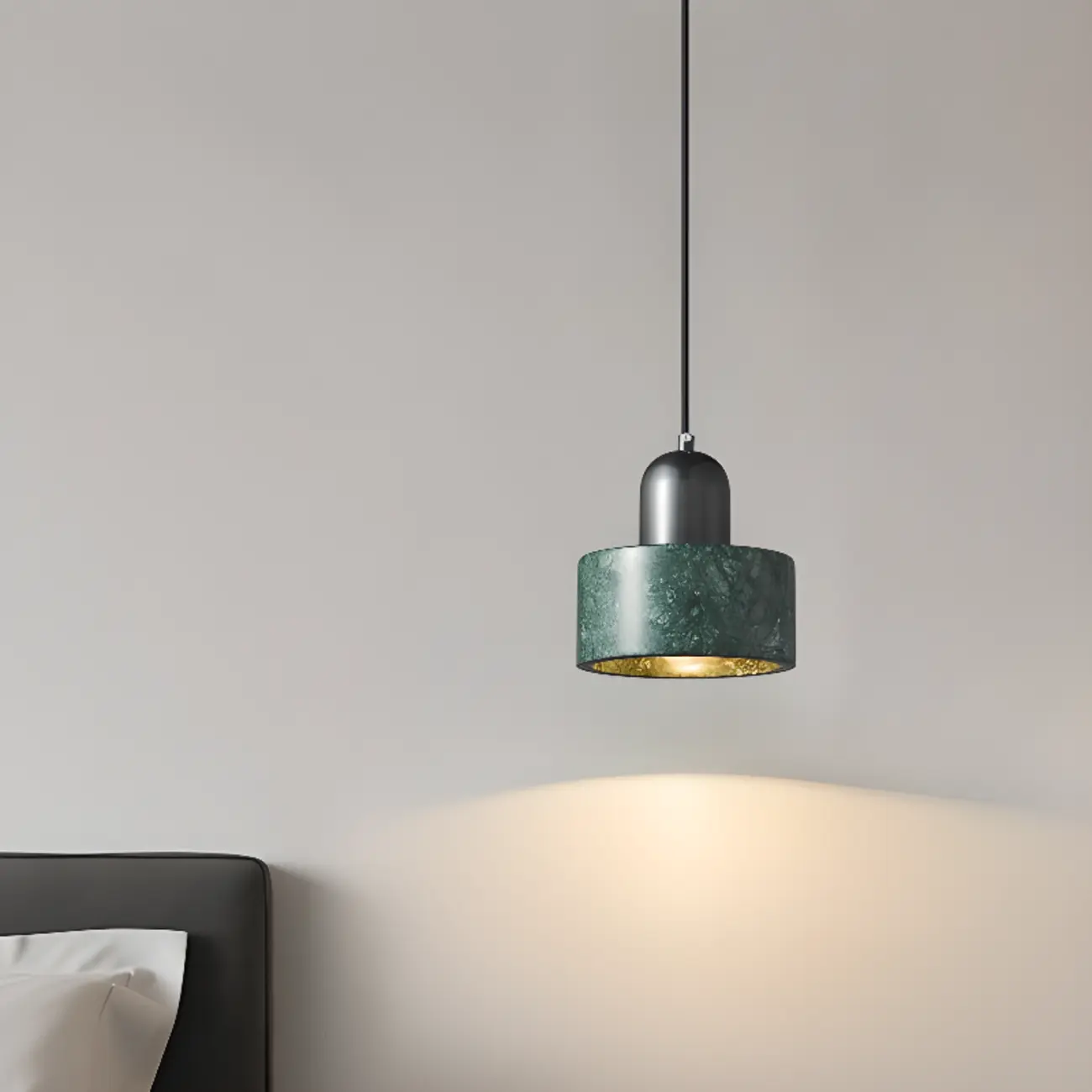 Modern Green Stone Cylinder Black Hanging Pendant Light