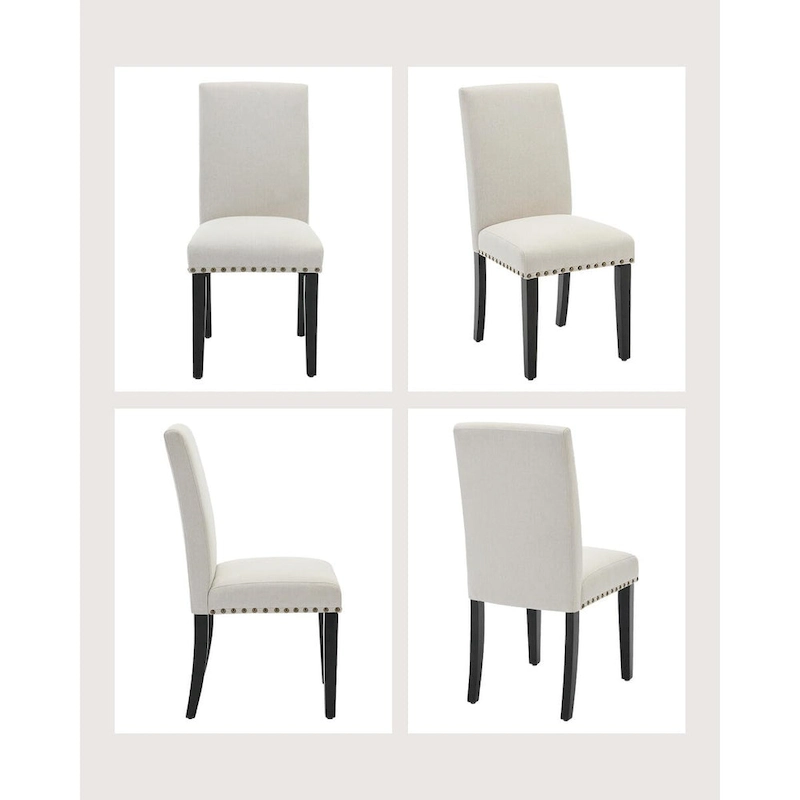Modern Fabric Dining Chair Set of 4, Upholstered Kitchen Chair with Curved Backrest Wood Legs