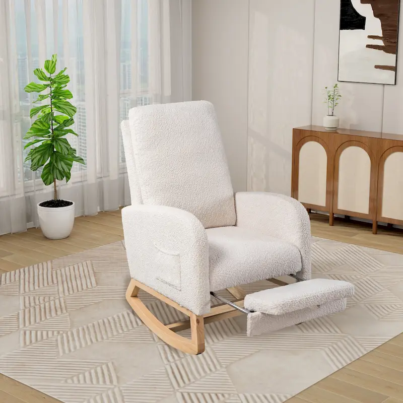 Ivory / Light Gray / Charcoal / Green / Caramel / Navy Blue Boucle High-Back Rocking Glider Chair, 1-Seat