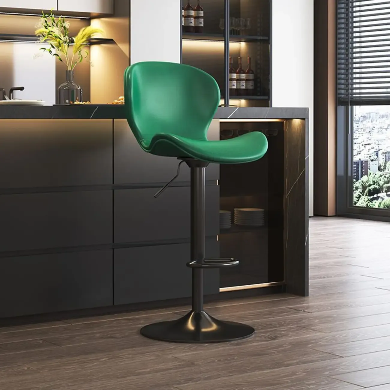 Modern Saddle Pedestal Swivel Adjustable Bar Stools