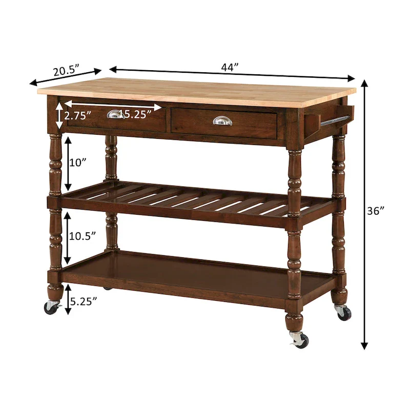 Convenience Concepts French Country 3 Tier Butcher Block Kitchen Cart with Drawers