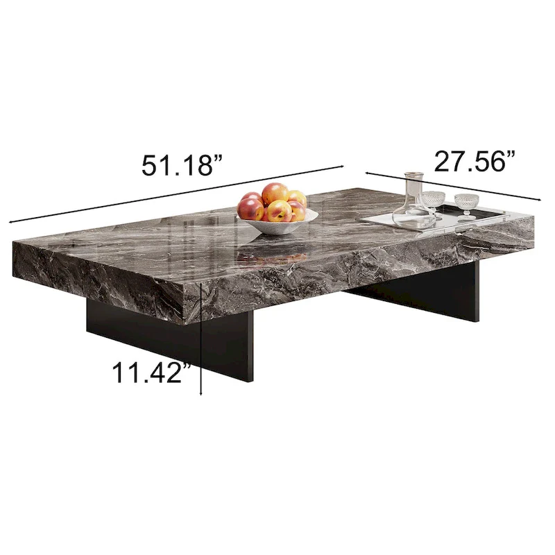 Modern 42 Faux Marble Square Coffee TableGlossy Sintered Stone Tabletop
