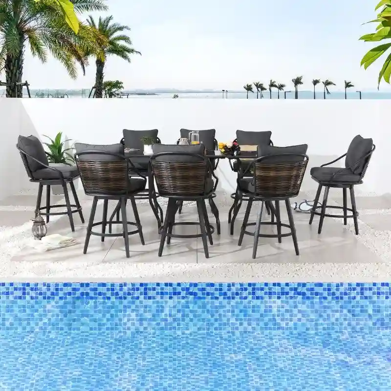 Patio Festival 11-Piece Patio Bar Height Dining Set with Grey Cushions