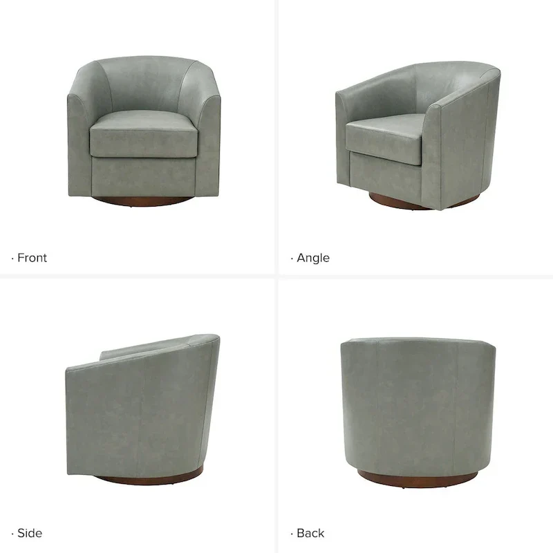 Brown Genuine Leather Swivel Barrel Chairs - Set of 2