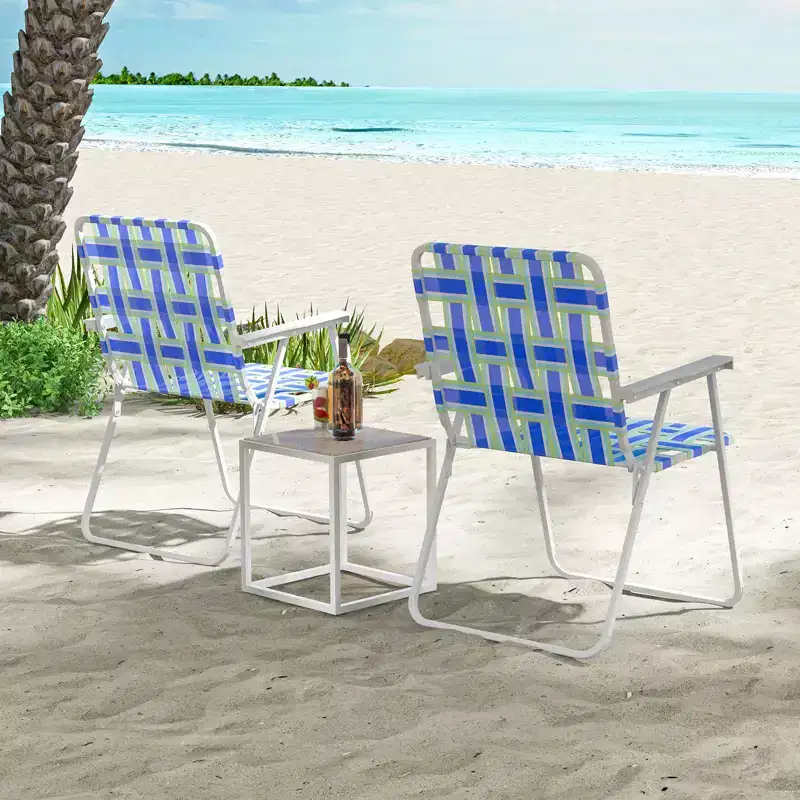 Costway 2/4/6 PCS Folding Beach Chair Camping Lawn Webbing Chair Lightweight 1 Position Blue