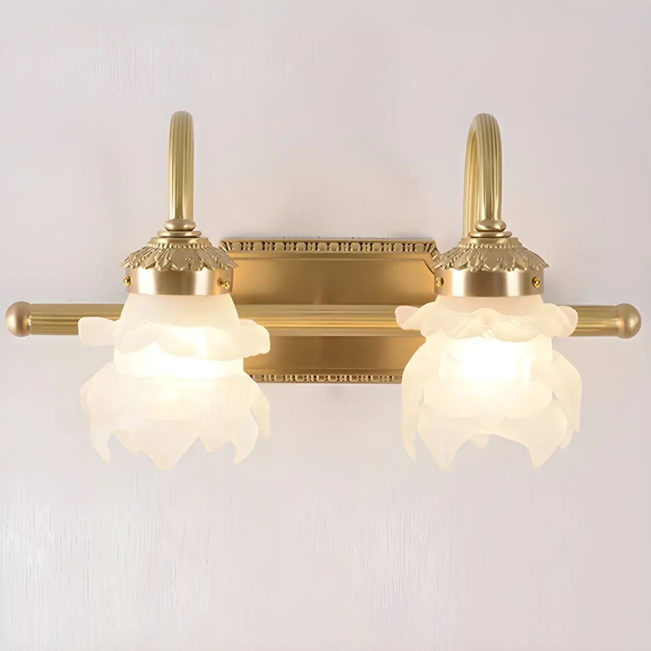 Modern Small Gold Arc 2-Light Vanity Light with Glass Shade