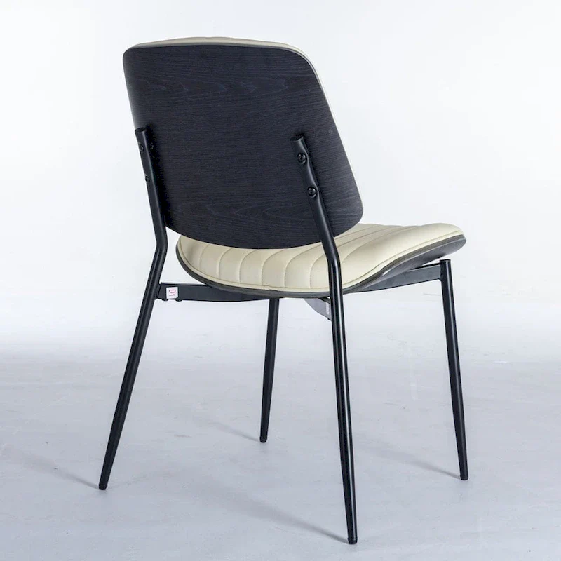 Retro Linen Dining Chairs Set of 2, Bentwood Back with Metal Legs