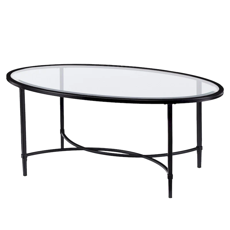 SEI Furniture Quaker Matte Black Metal Oval Coffee Table with Glass Top