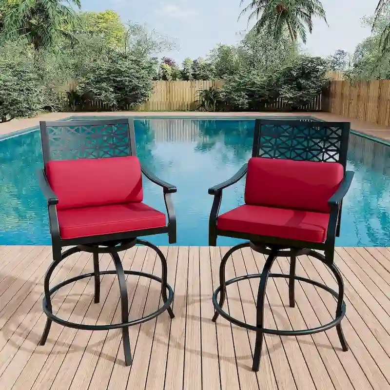 2PCS Patio Outdoor Swivel Bar Stools for Backyard Garden