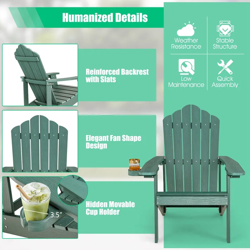 Costway Adirondack Chair HIPS Adirondack Chair with Cup Holder & - See Details