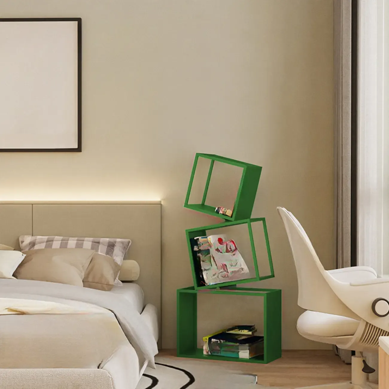 73H Black Metal Geometric Open Cube Bookcase