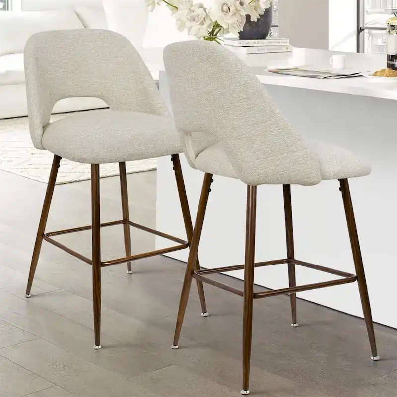 Upholstered Modern Bar Stool Walnut Leg
