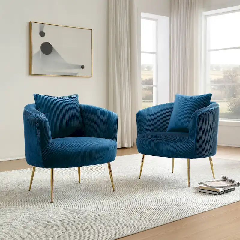 Velvet Barrel Accent Chairs with Golden Legs Set of 2