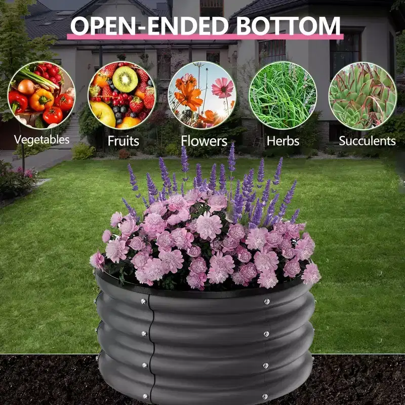Galvanized Raised Garden Beds Outdoor, 3 Round Metal Planters, Heavy Duty Flower Herb Vegetable Boxes, Open-Bottom, Quick Assembly
