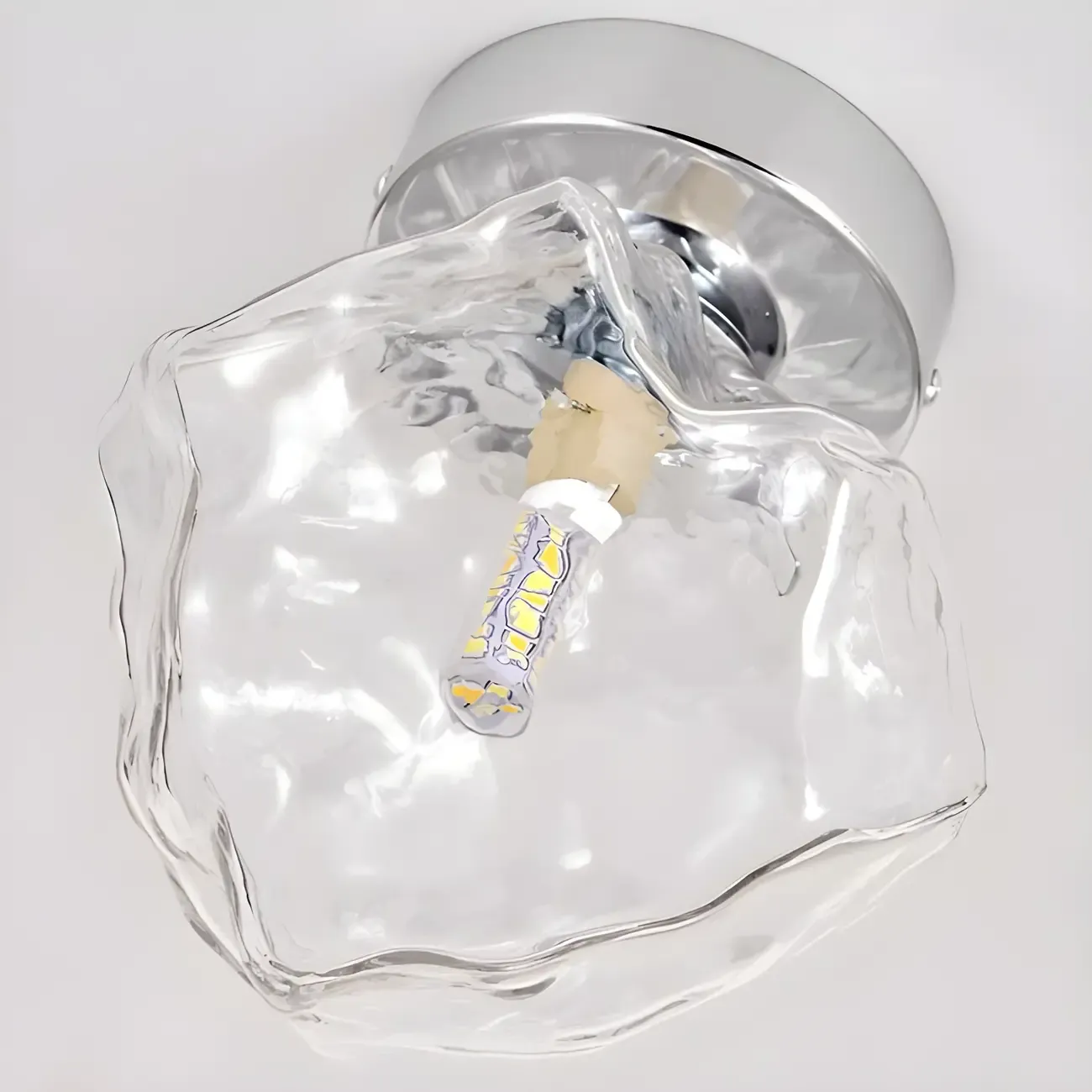 Clear Glass Rock Design Hallway Chrome Semi Flush Ceiling Light