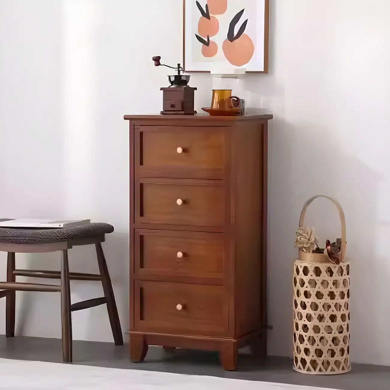 Industrial Rectangular Brown Wooden Drawer Cabinet