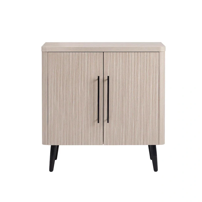 Wood Ribbed Accent Cabinet with Black Metal Legs - 32 inch TV Stand