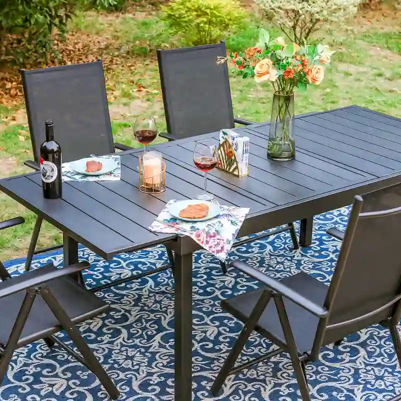7/9-Piece Patio Dining Set, 1X Expandable Table, 6/8 Folding Textilene Chairs