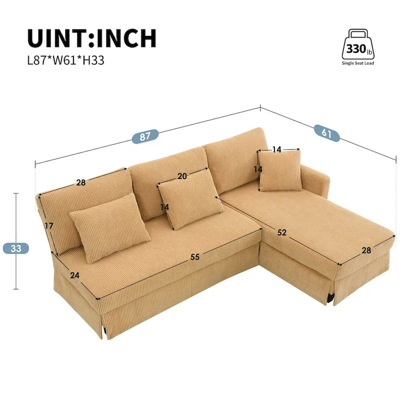 Modern 4-Seat L-Shaped Convertible Sofa with Reversible Chaise and Pillows