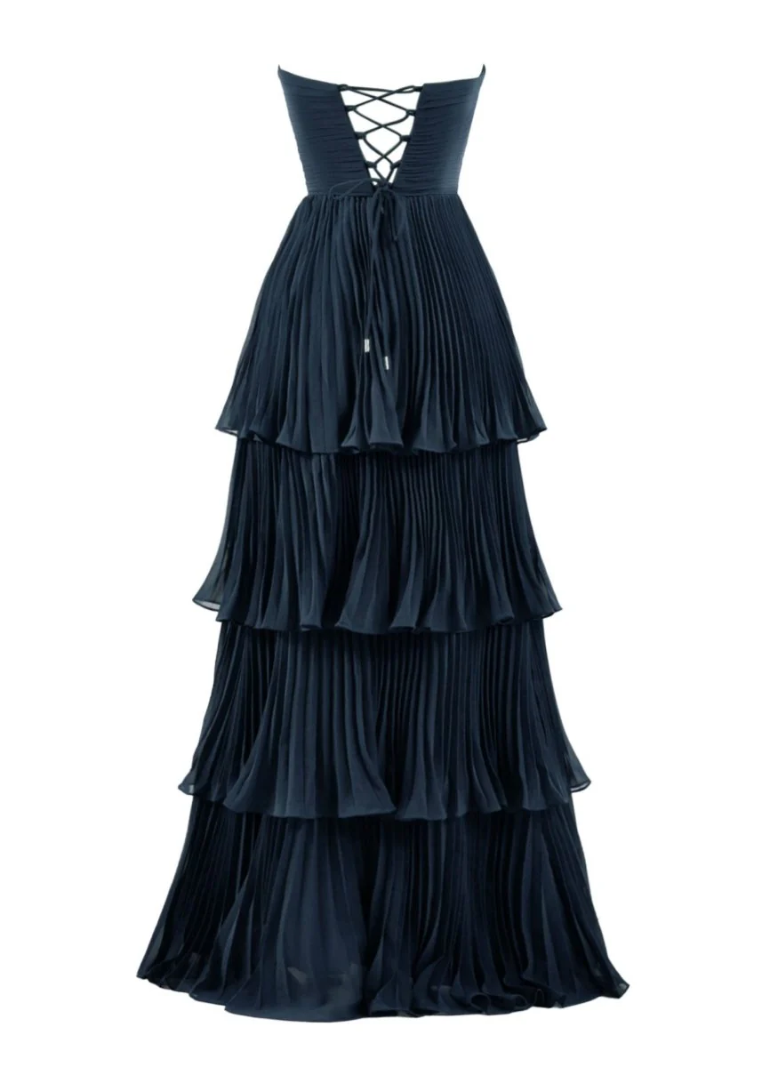 Strapless Emerald Green Ruffle Multi-Layer Long Prom Dress