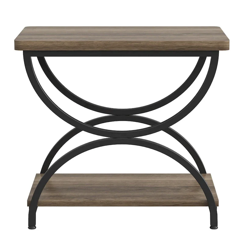 2-Tier RectangularWood Metal End Side Accent Table Nightstand