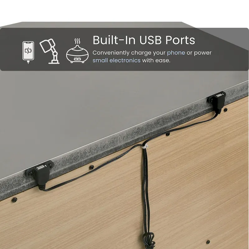 Silver / White Art Deco 2-Drawer Nightstand with USB Port & Mirrored Trim – Single