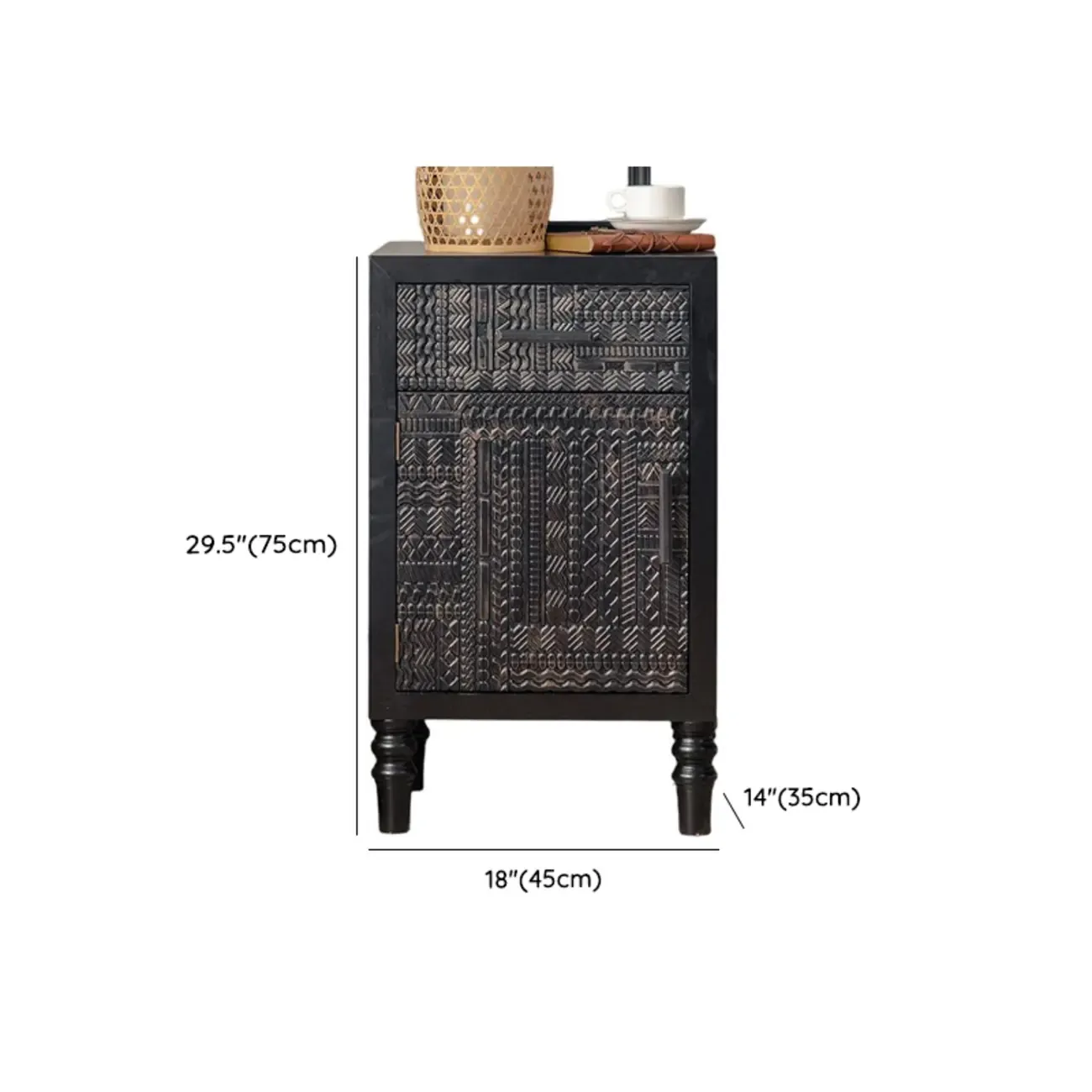 Artistic Pattern Wood Black Cabinet Sideboard in 3-Shelf