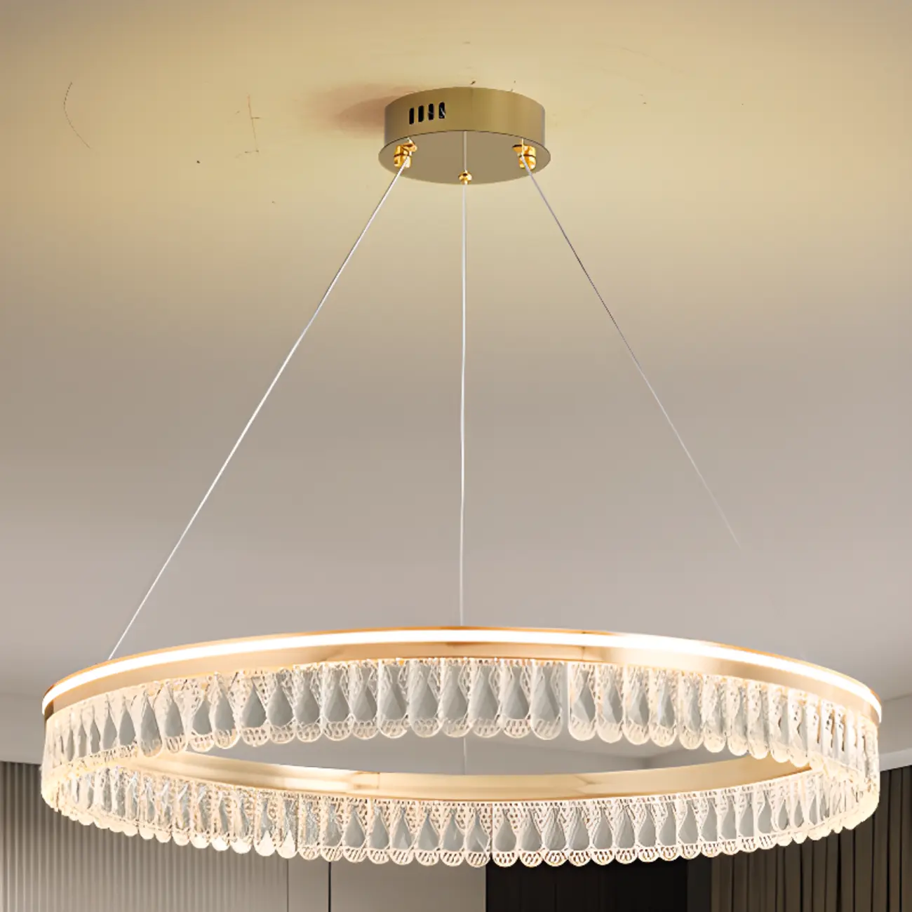 Dimmable Circle Gold Crystal Modern LED Chandeliers