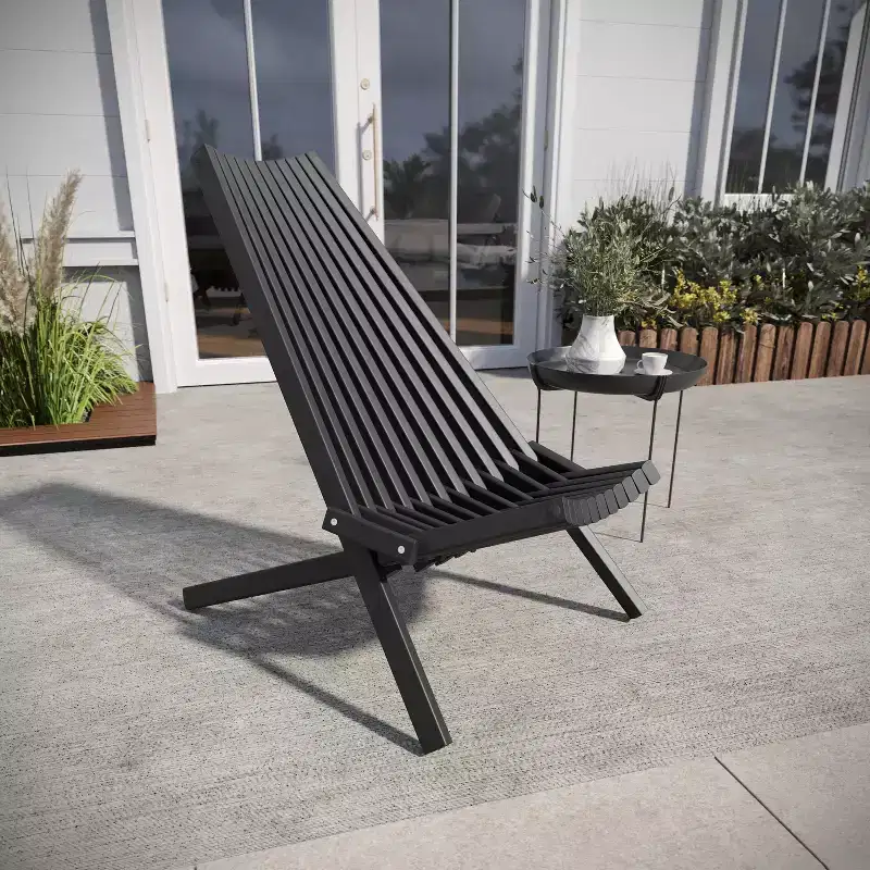 Flash Furniture Delia Commercial Grade Indoor/Outdoor Folding Acacia Wood Chair, Low Profile Lounge for Patio, Porch, Garden
