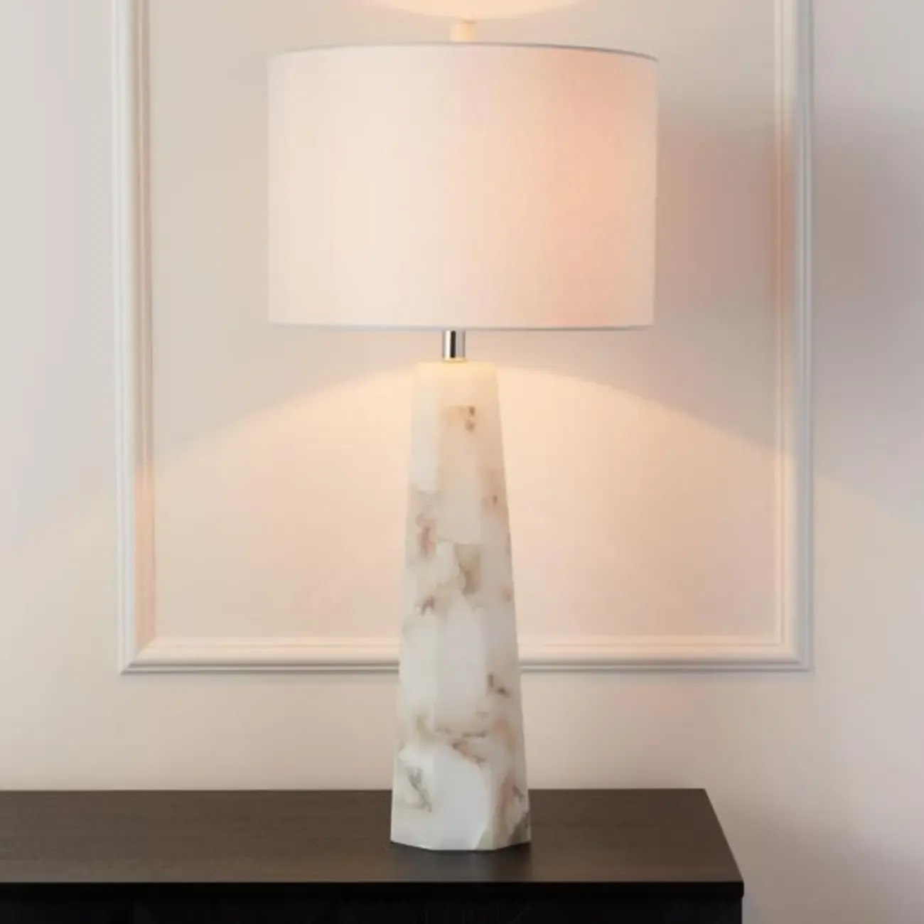 Modern Marble Alabaster Table Lamp with Linen Shade