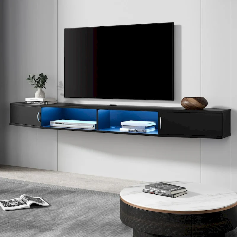 70-Inch Floating TV Stand Wall Mounted with Charging Station