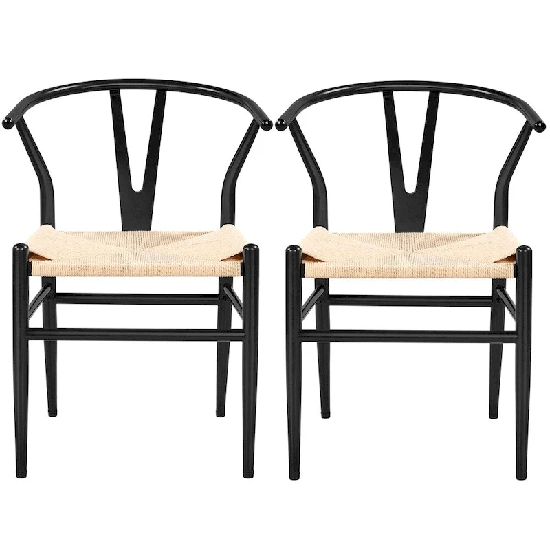 Modern Weave Y-Shaped Dining Chair with Metal Frame