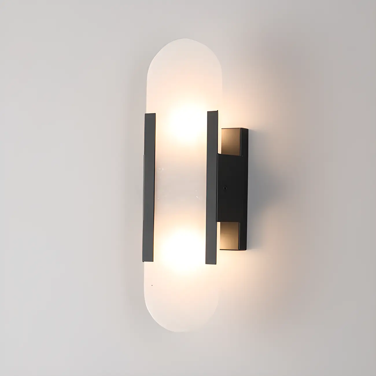 Modern Brass Oval Wall Light with Stone Chalk Shade