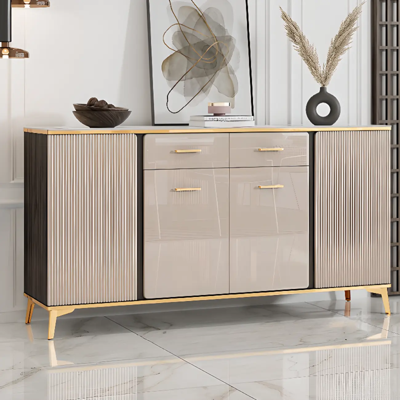 Glam Adjustable Wooden Dining Hutch China Cabinet