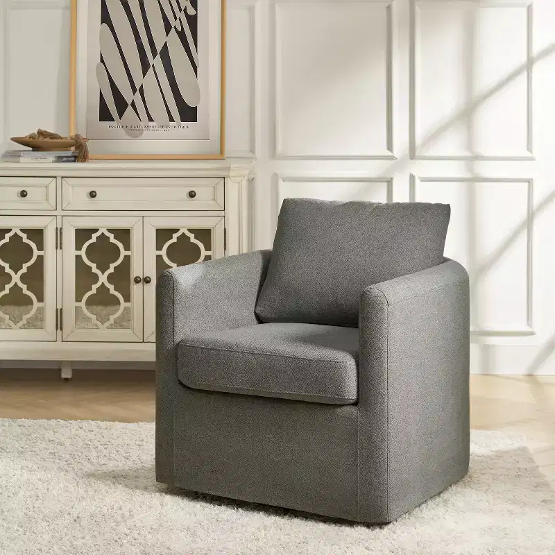 Bernhard Slipcovered Swivel Chair with textured fabric and flared armrests| HULALA HOME