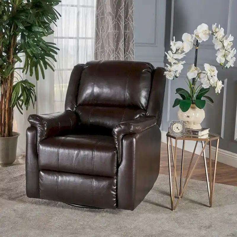 Jennette Faux Leather Swivel Gliding Recliner by Christopher Knight Home