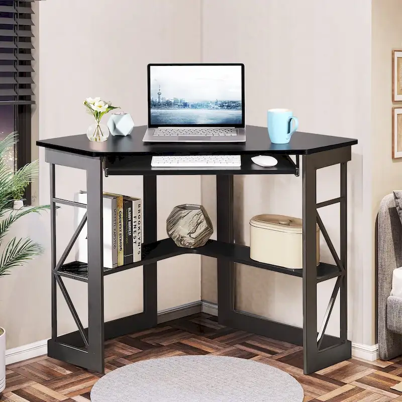 Javlergo Corner Desk with Keyboard Tray, Study Writing Computer Table for College Dorm Home Office