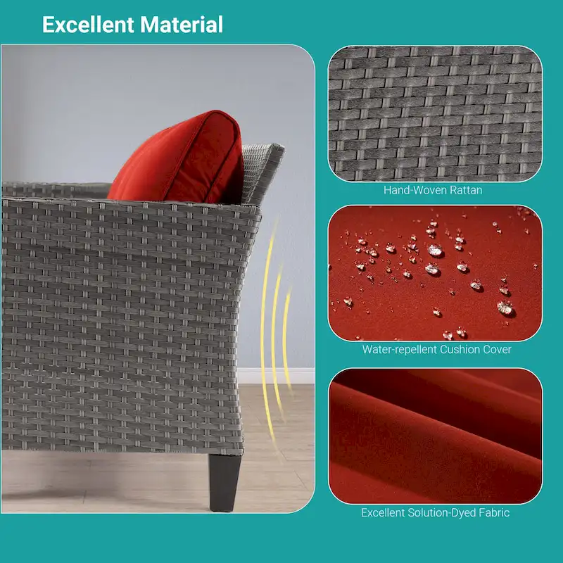 BONOSUKI 3-Piece Patio Sofa Set Grey Rattan with Side Table