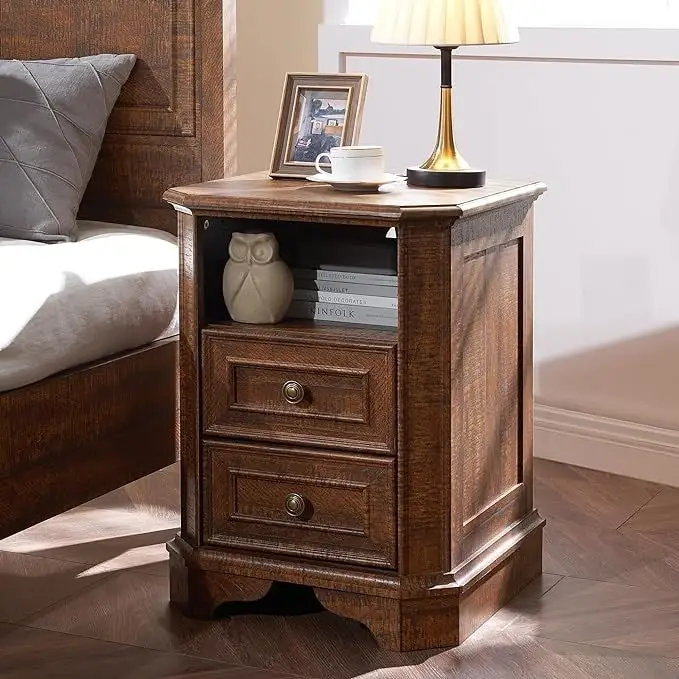 18 Farmhouse Nightstand with Charging Station, End Table,Side Table