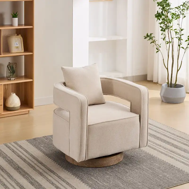 Charcoal/Blue/Beige/Pale Green Swivel Open Back Accent Chair, Single Seat