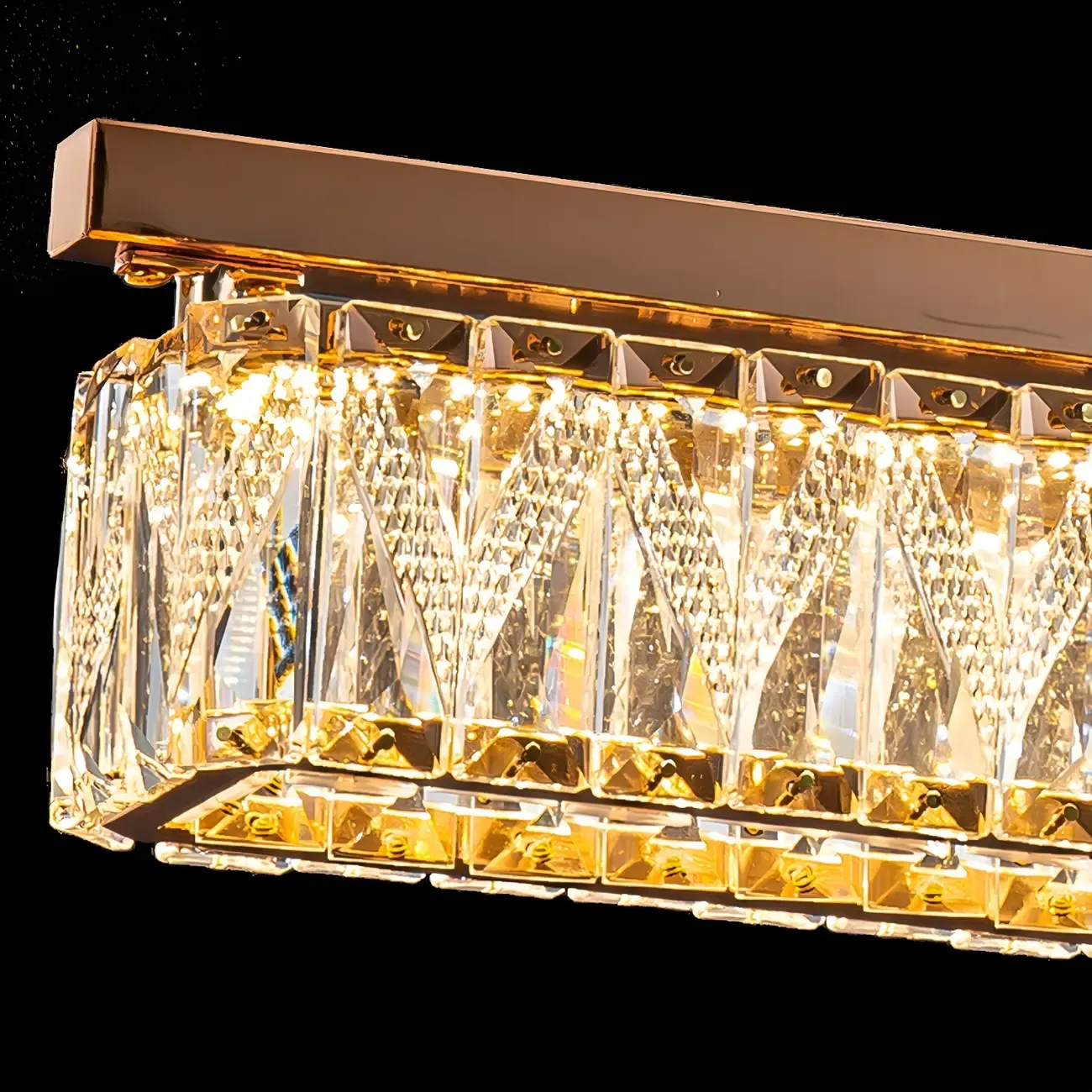 Kitchen Modern Crystal Gold Rectangular Pendant Light