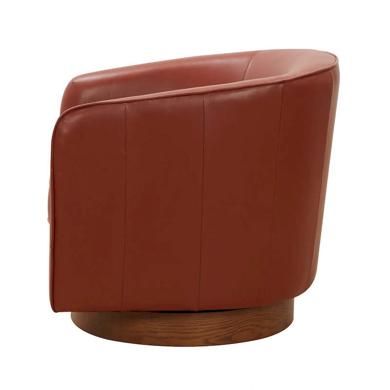 Tito Top Grain Leather Wood Base Swivel Chair by