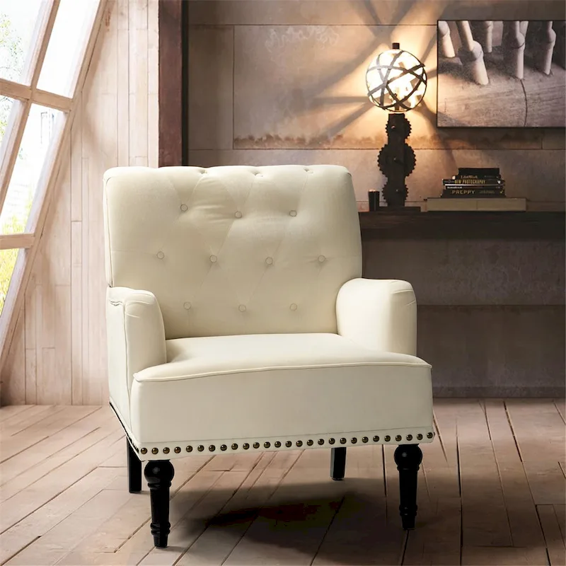 Velvet Button Tufted Accent Chair with Nailhead Trim