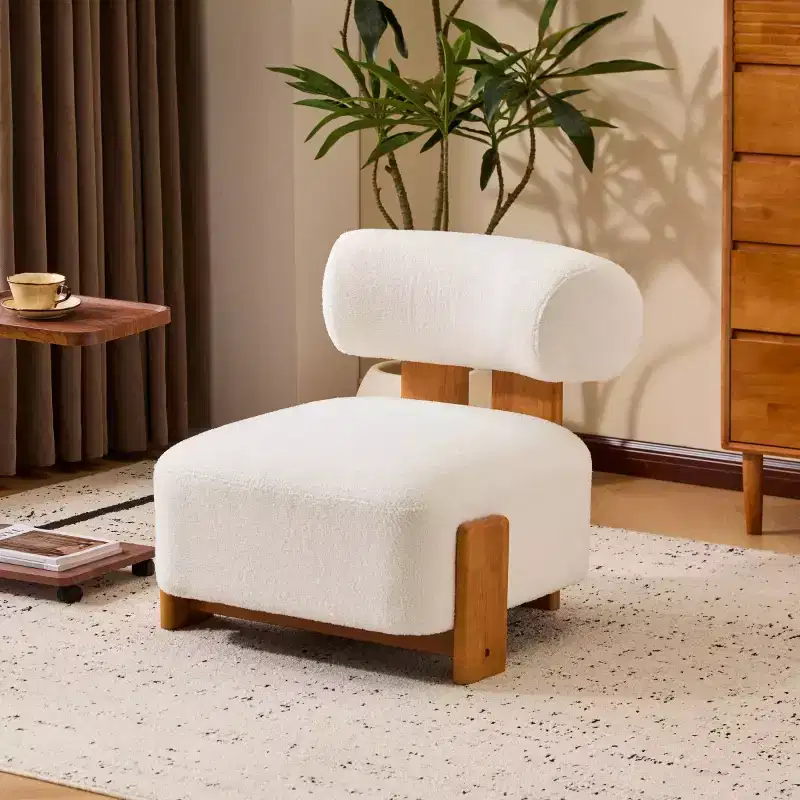 Modern Boucle Accent Chair with Rolled Backrest, Solid Wood Frame, Upholstered Accent Seating for Living Room, Bedroom, or Office-Panipeachy