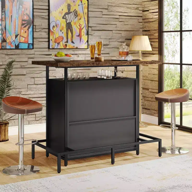 LITTLE TREE 3 Tier Home Wine Bar Cabinet Brown/Black