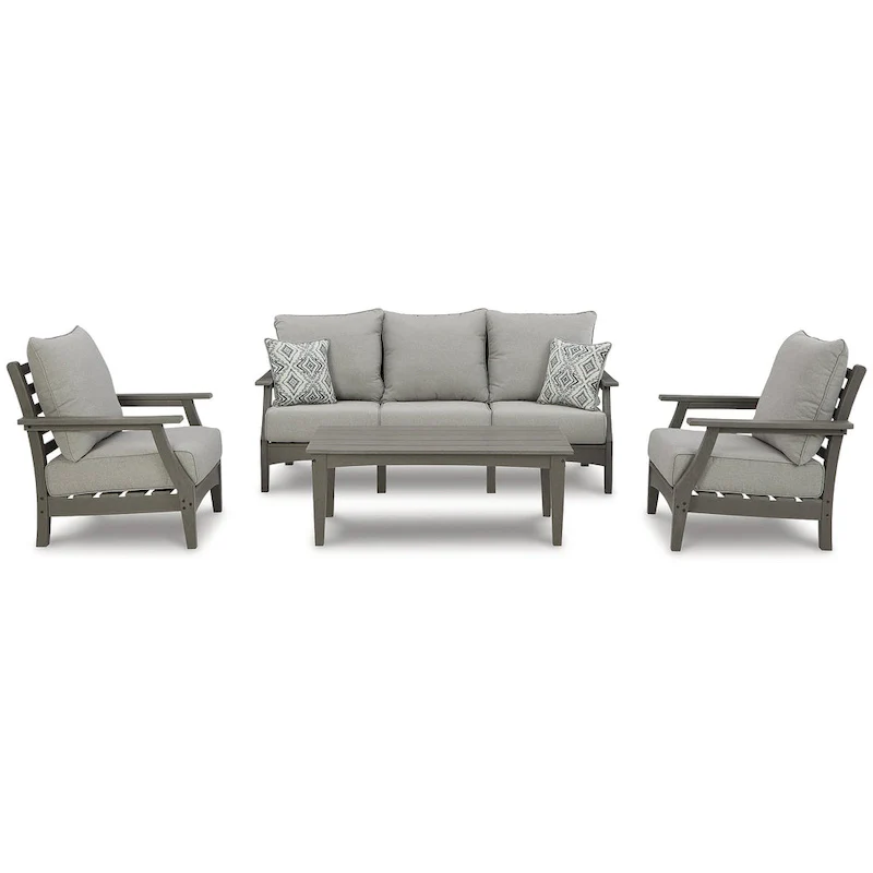 Signature Design by Ashley Visola Gray 4-Piece Outdoor Sofa Conversation Set - 80W x 33D x 37H