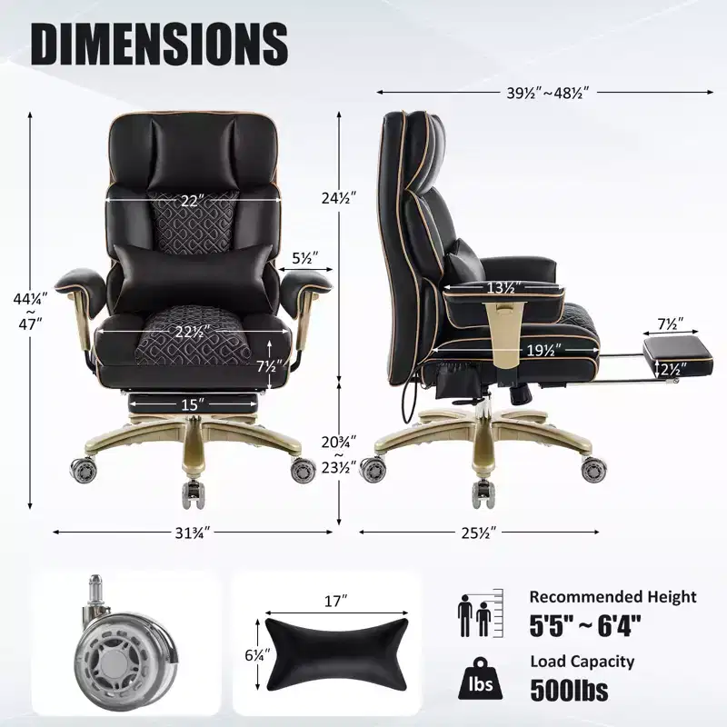Furniliving Modern Big Tall Executive Office Chair Pu Leather Office Desk Chair With Footrest